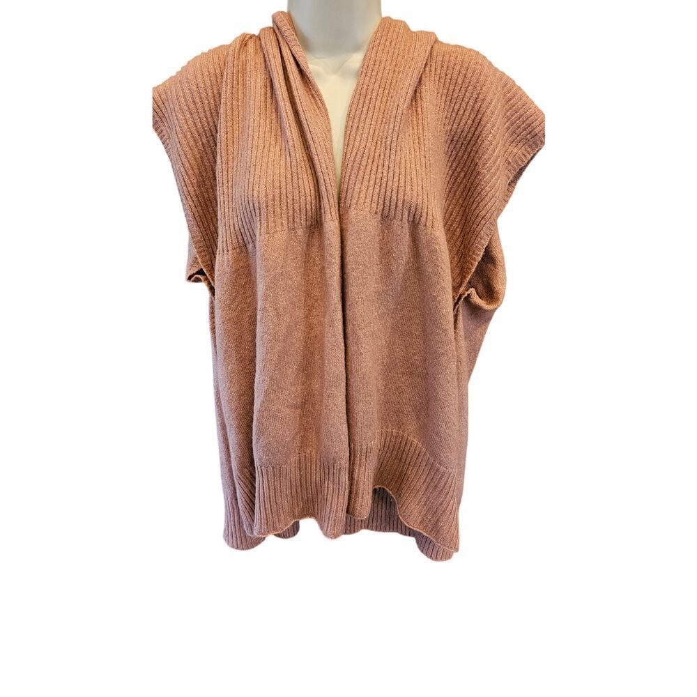 NWT Ribbed Stretch Recycled Polyester Ruana open sweater cardigan Coral pink OS